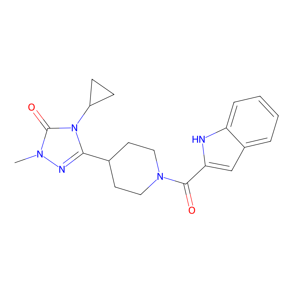 3-(1-(1H-indole-2-carbonyl)piperidin-4-yl)-4-cyclopropyl-1-methyl-1H-1,2,4-triazol-5(4H)-one molecular structure, CAS 1797224-01-1