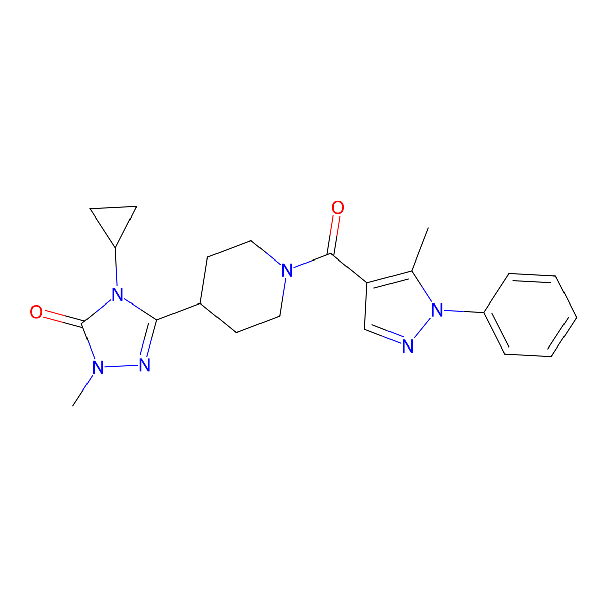 4-cyclopropyl-1-methyl-3-(1-(5-methyl-1-phenyl-1H-pyrazole-4-carbonyl)piperidin-4-yl)-1H-1,2,4-triazol-5(4H)-one molecular structure, CAS 1797224-04-4