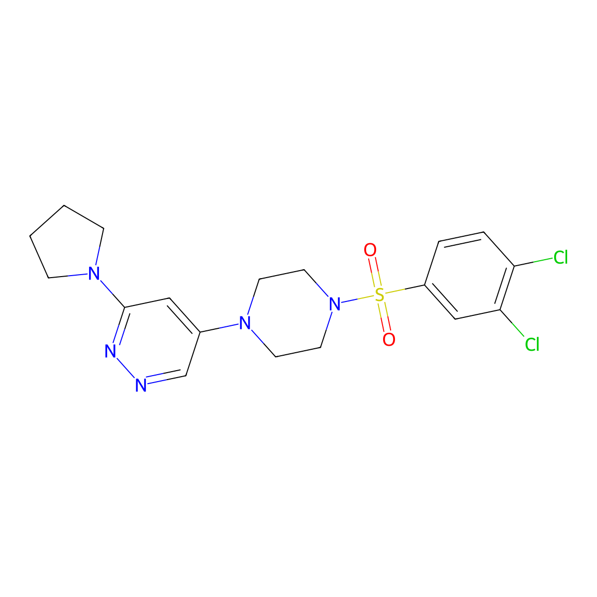 5-(4-((3,4-Dichlorophenyl)sulfonyl)piperazin-1-yl)-3-(pyrrolidin-1-yl)pyridazine molecular structure, CAS 1797224-15-7