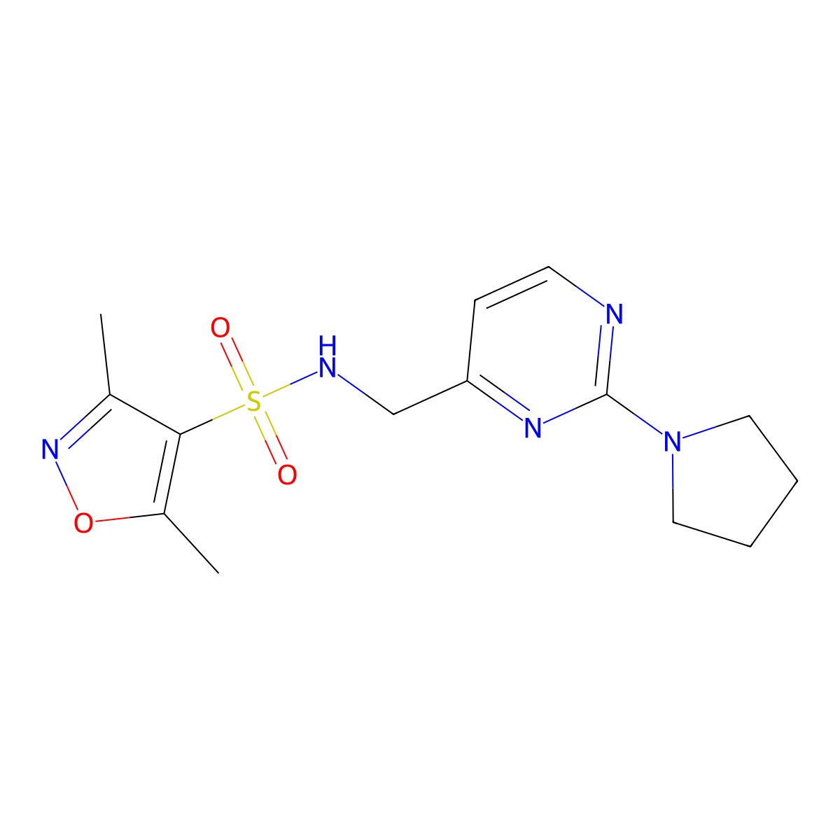 3,5-dimethyl-N-((2-(pyrrolidin-1-yl)pyrimidin-4-yl)methyl)isoxazole-4-sulfonamide molecular structure, CAS 1797224-18-0