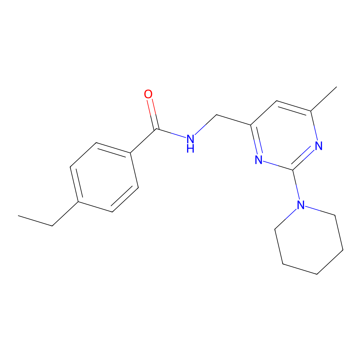 4-ethyl-N-{[6-methyl-2-(piperidin-1-yl)pyrimidin-4-yl]methyl}benzamide molecular structure, CAS 1797224-21-5