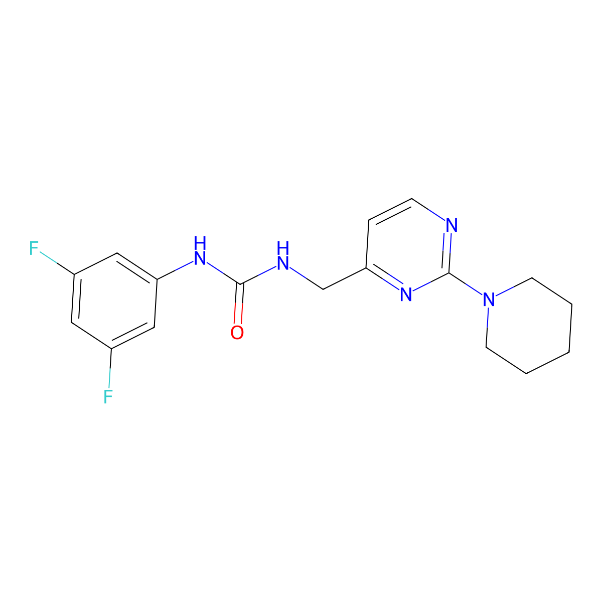 1-(3,5-Difluorophenyl)-3-{[2-(piperidin-1-yl)pyrimidin-4-yl]methyl}urea molecular structure, CAS 1797224-30-6