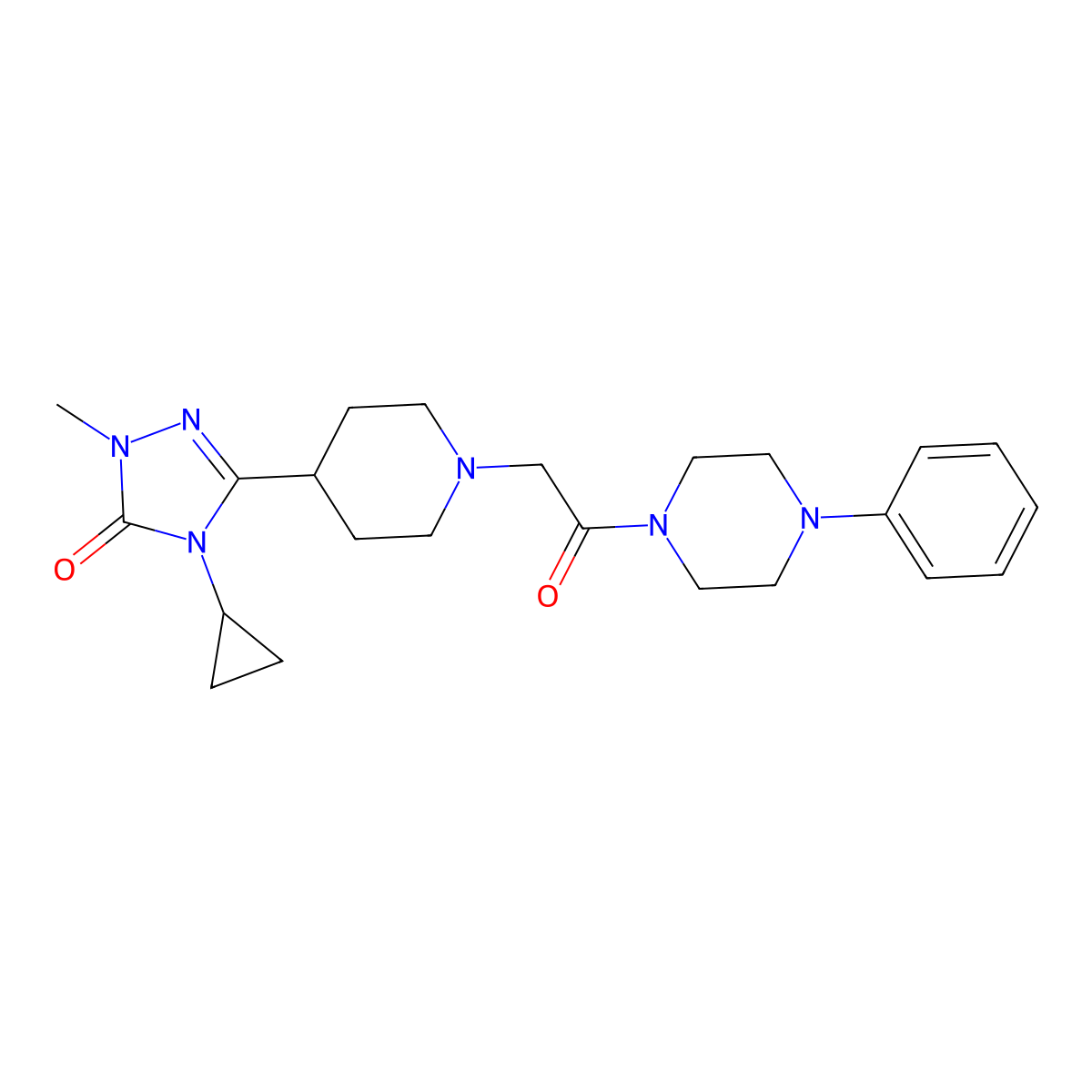 4-cyclopropyl-1-methyl-3-(1-(2-oxo-2-(4-phenylpiperazin-1-yl)ethyl)piperidin-4-yl)-1H-1,2,4-triazol-5(4H)-one molecular structure, CAS 1797224-32-8