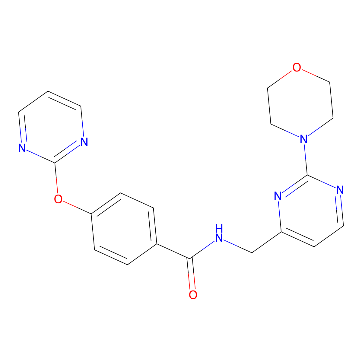 N-((2-morpholinopyrimidin-4-yl)methyl)-4-(pyrimidin-2-yloxy)benzamide molecular structure, CAS 1797224-33-9