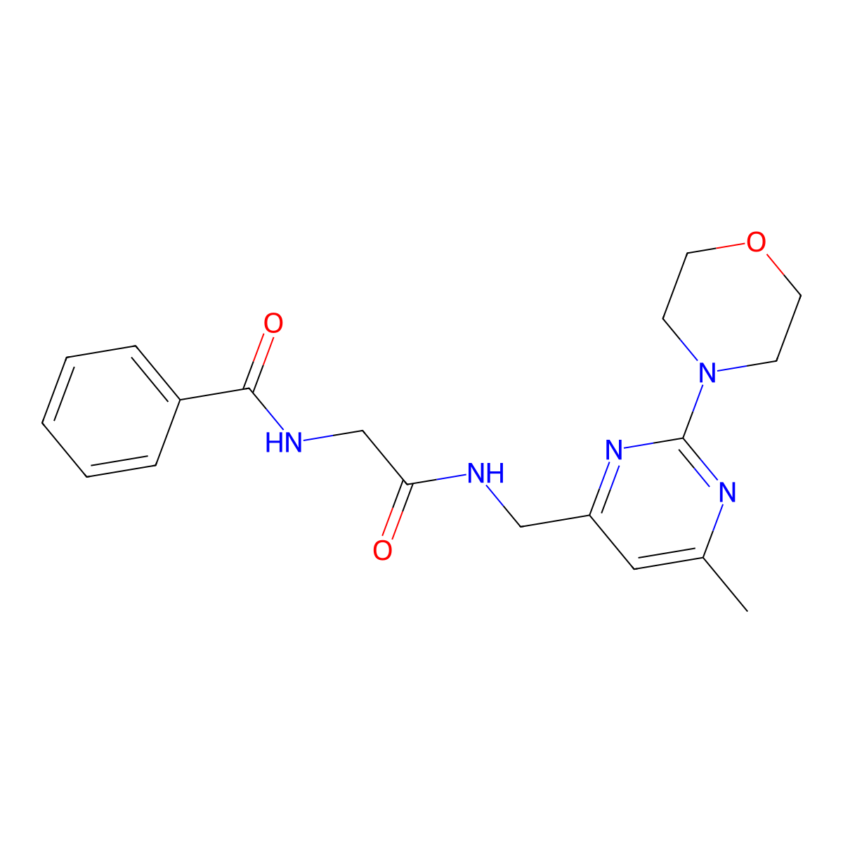 N-(2-(((6-methyl-2-morpholinopyrimidin-4-yl)methyl)amino)-2-oxoethyl)benzamide molecular structure, CAS 1797224-39-5