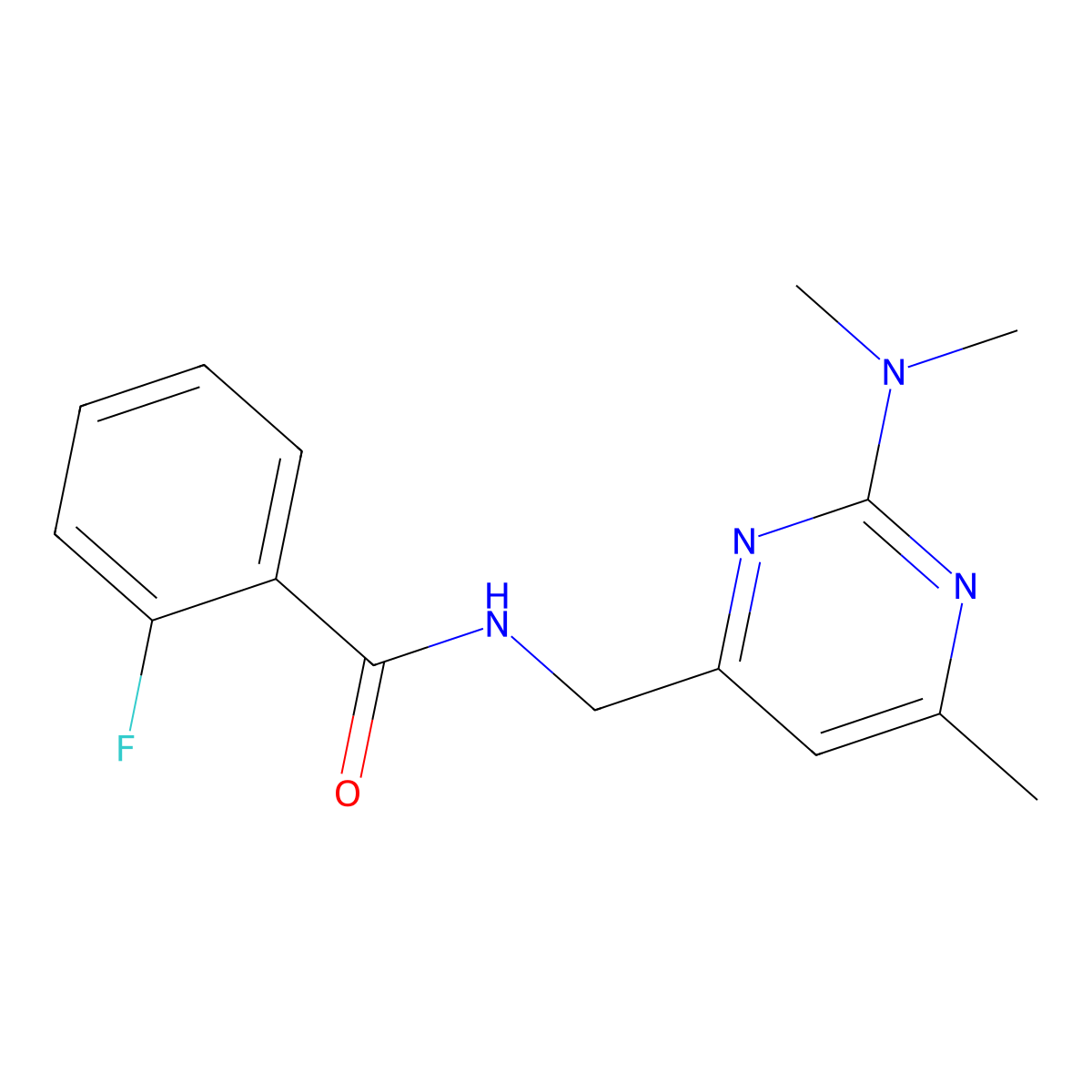 N-{[2-(dimethylamino)-6-methylpyrimidin-4-yl]methyl}-2-fluorobenzamide molecular structure, CAS 1797224-50-0
