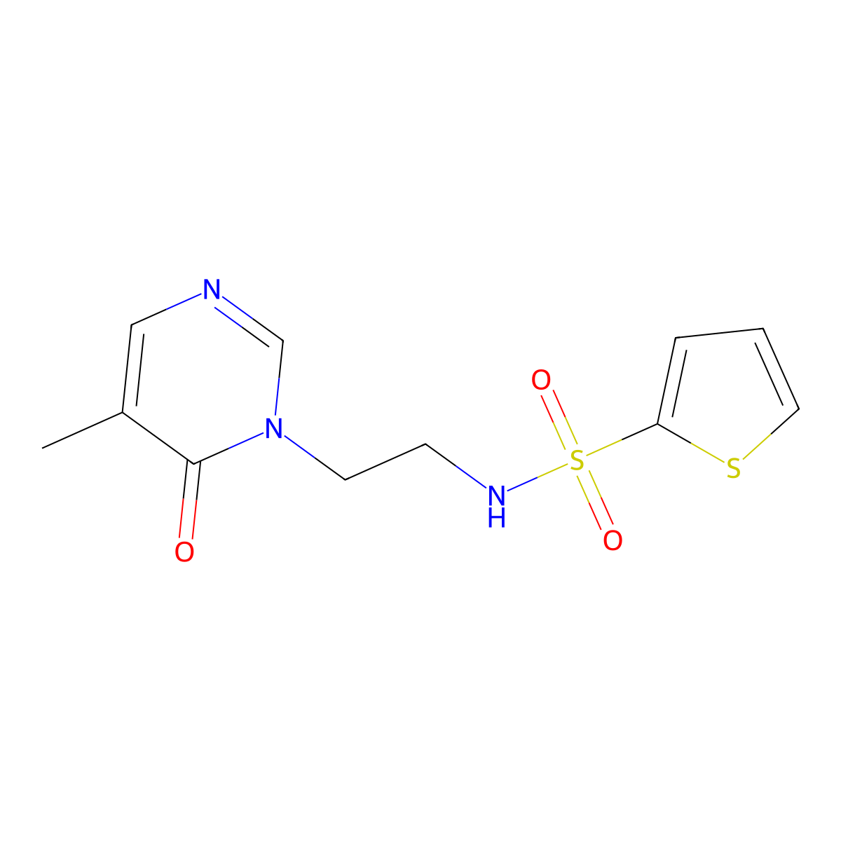 N-(2-(5-methyl-6-oxopyrimidin-1(6H)-yl)ethyl)thiophene-2-sulfonamide molecular structure, CAS 1797224-51-1