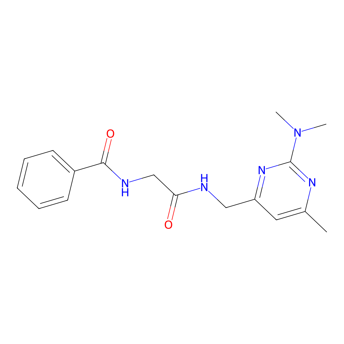 N-(2-(((2-(dimethylamino)-6-methylpyrimidin-4-yl)methyl)amino)-2-oxoethyl)benzamide molecular structure, CAS 1797224-53-3