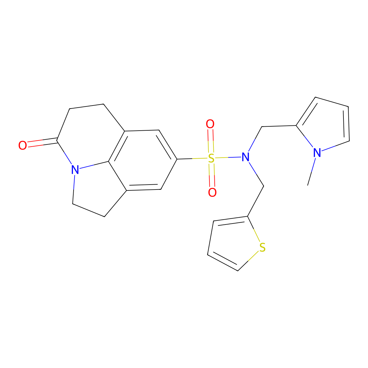 N-[(1-methyl-1H-pyrrol-2-yl)methyl]-11-oxo-N-[(thiophen-2-yl)methyl]-1-azatricyclo[6.3.1.0^{4,12}]dodeca-4(12),5,7-triene-6-sulfonamide molecular structure, CAS 1797224-55-5