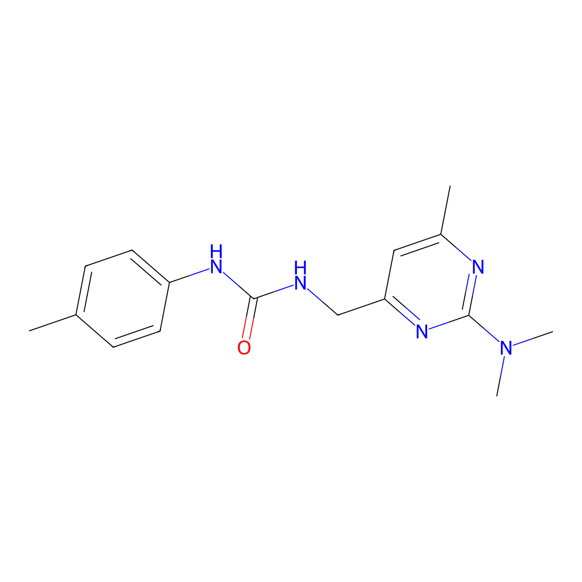 1-((2-(Dimethylamino)-6-methylpyrimidin-4-yl)methyl)-3-(p-tolyl)urea molecular structure, CAS 1797224-59-9