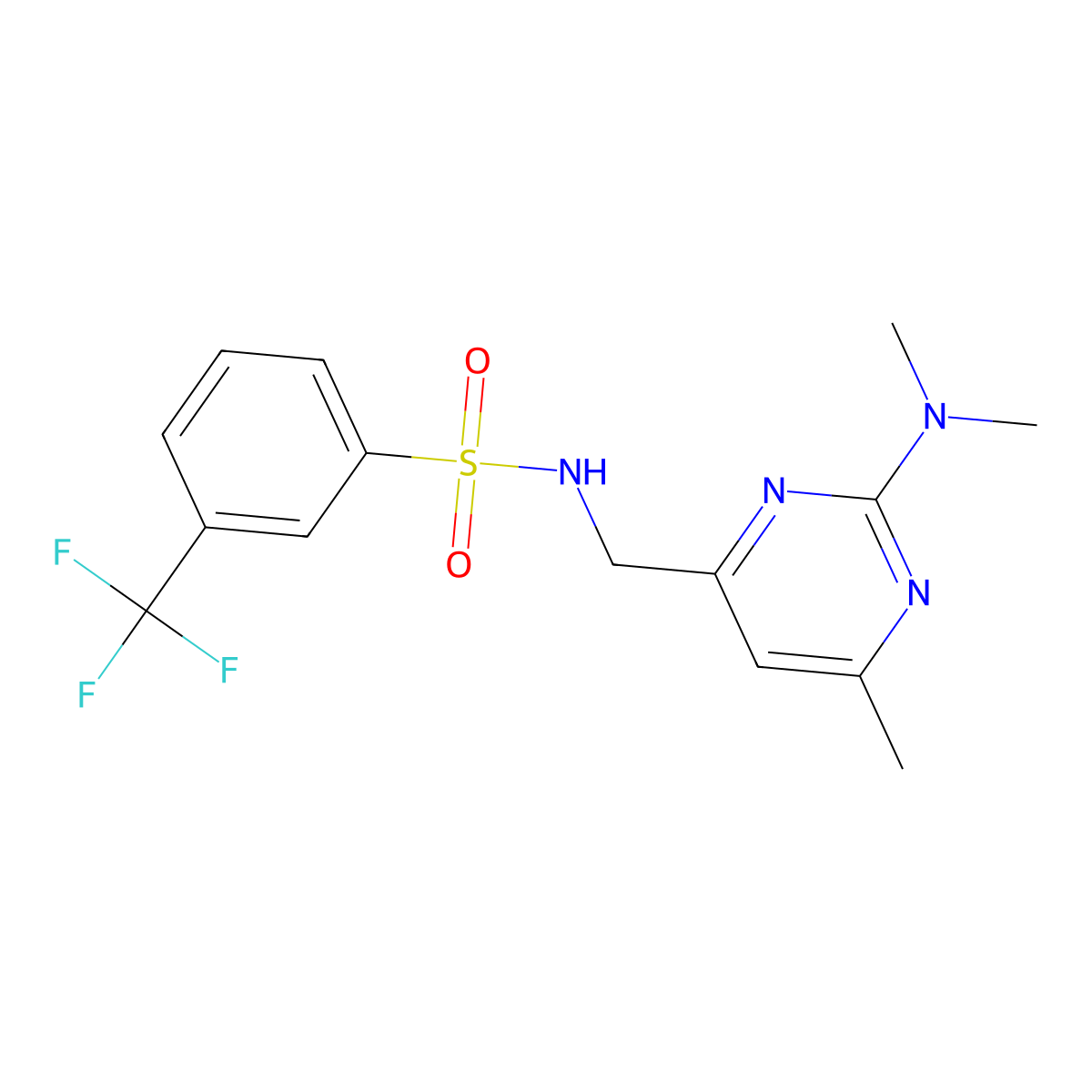 N-((2-(dimethylamino)-6-methylpyrimidin-4-yl)methyl)-3-(trifluoromethyl)benzenesulfonamide molecular structure, CAS 1797224-65-7
