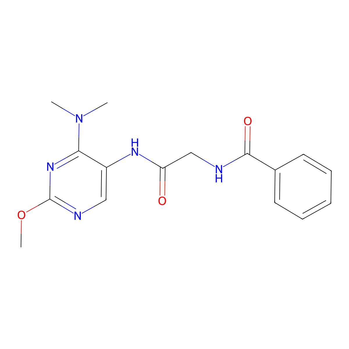 N-(2-((4-(dimethylamino)-2-methoxypyrimidin-5-yl)amino)-2-oxoethyl)benzamide molecular structure, CAS 1797224-75-9