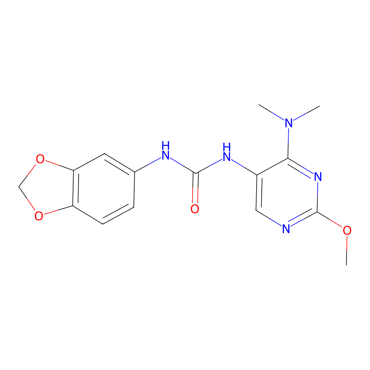 1-(Benzo[d][1,3]dioxol-5-yl)-3-(4-(dimethylamino)-2-methoxypyrimidin-5-yl)urea molecular structure, CAS 1797224-77-1