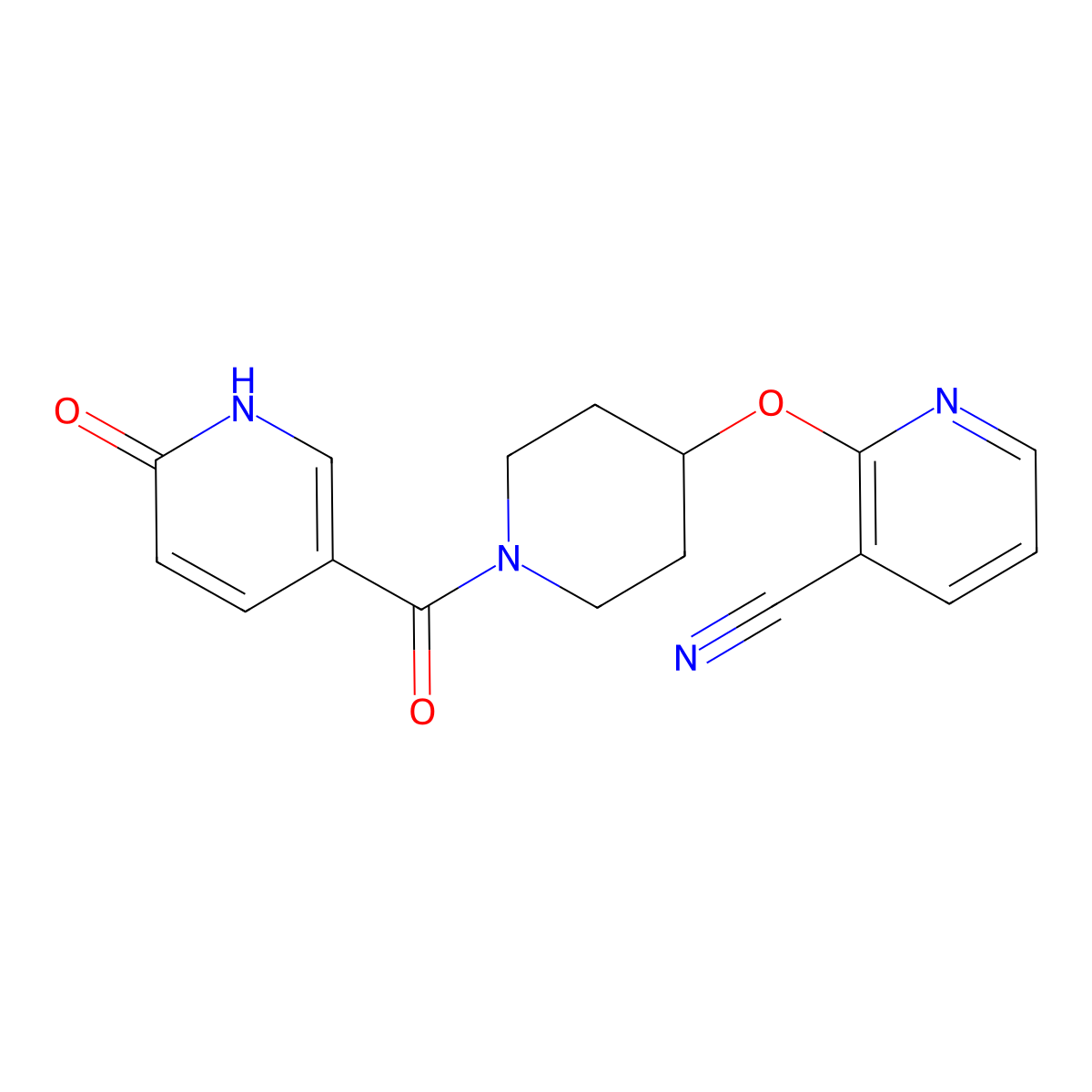2-((1-(6-Oxo-1,6-dihydropyridine-3-carbonyl)piperidin-4-yl)oxy)nicotinonitrile molecular structure, CAS 1797224-79-3