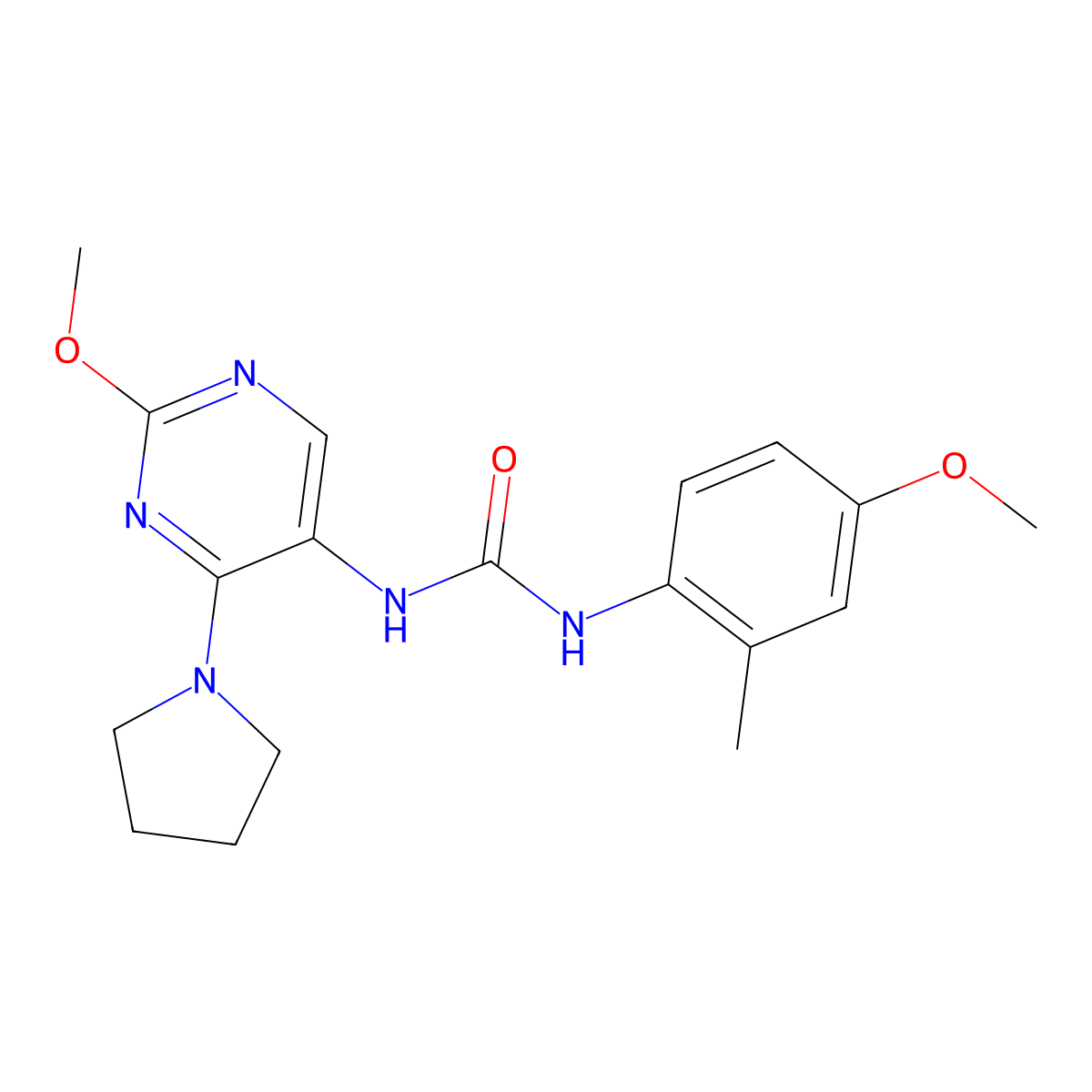 1-(4-Methoxy-2-methylphenyl)-3-(2-methoxy-4-(pyrrolidin-1-yl)pyrimidin-5-yl)urea molecular structure, CAS 1797224-80-6