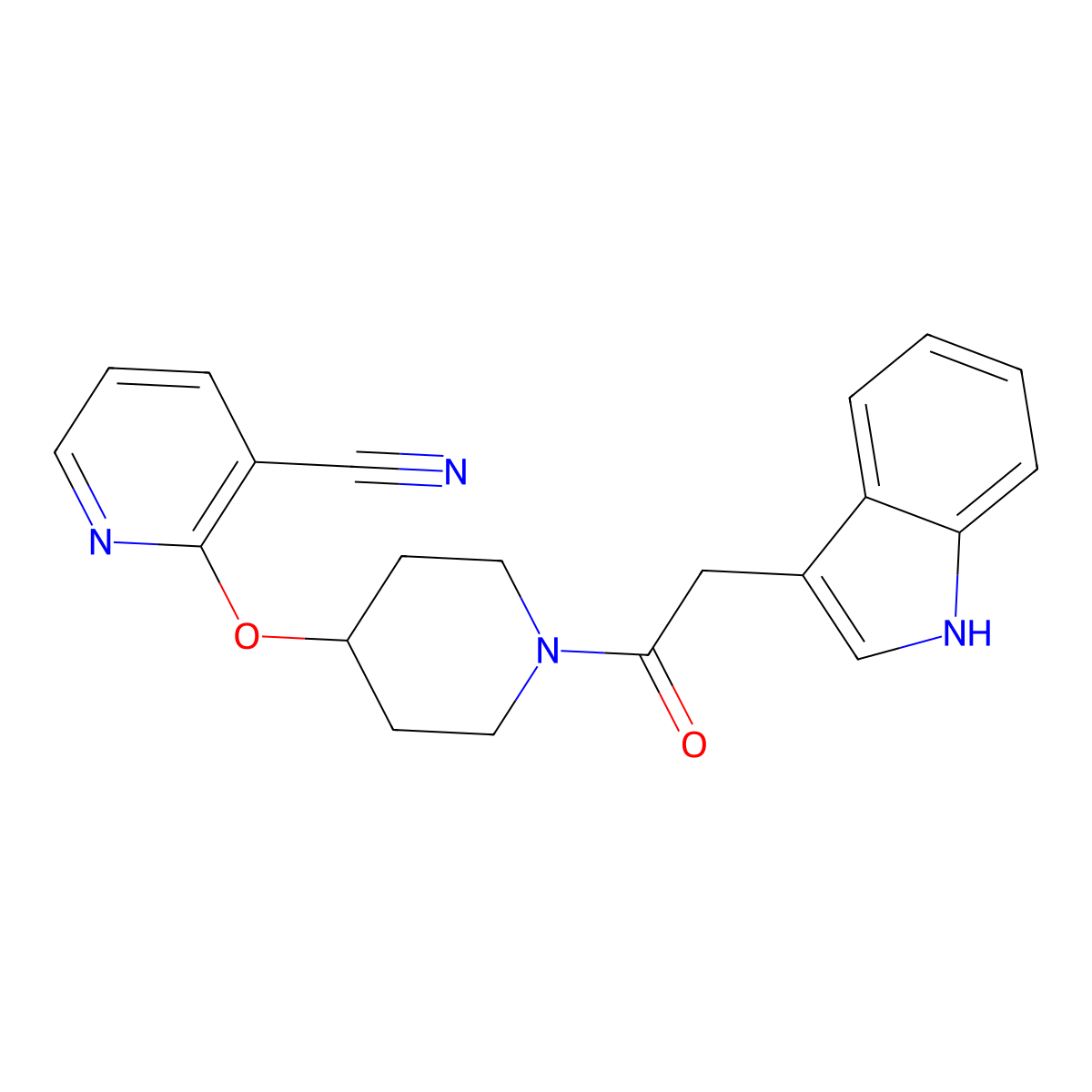 2-((1-(2-(1H-indol-3-yl)acetyl)piperidin-4-yl)oxy)nicotinonitrile molecular structure, CAS 1797224-84-0