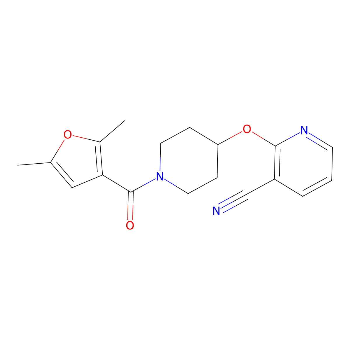 2-((1-(2,5-Dimethylfuran-3-carbonyl)piperidin-4-yl)oxy)nicotinonitrile molecular structure, CAS 1797224-97-5