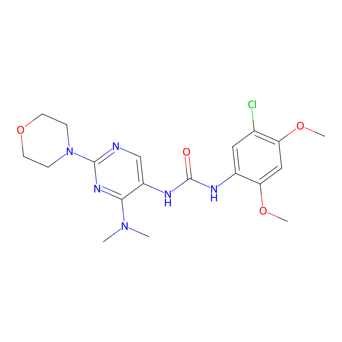 1-(5-Chloro-2,4-dimethoxyphenyl)-3-(4-(dimethylamino)-2-morpholinopyrimidin-5-yl)urea molecular structure, CAS 1797225-03-6