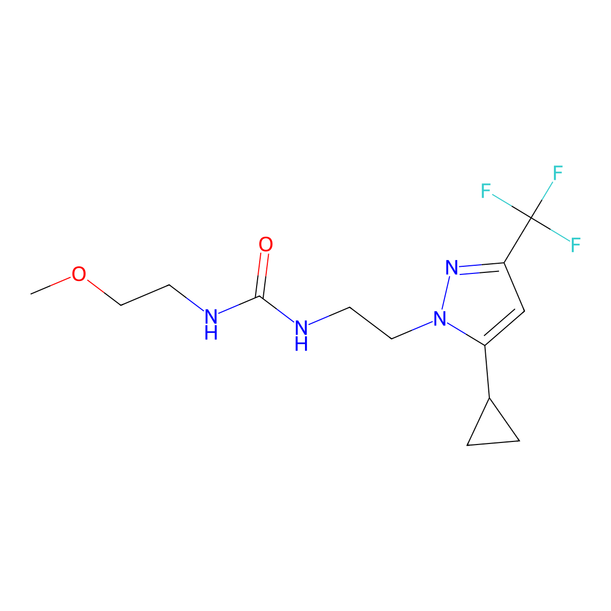 1-(2-(5-cyclopropyl-3-(trifluoromethyl)-1H-pyrazol-1-yl)ethyl)-3-(2-methoxyethyl)urea molecular structure, CAS 1797225-08-1