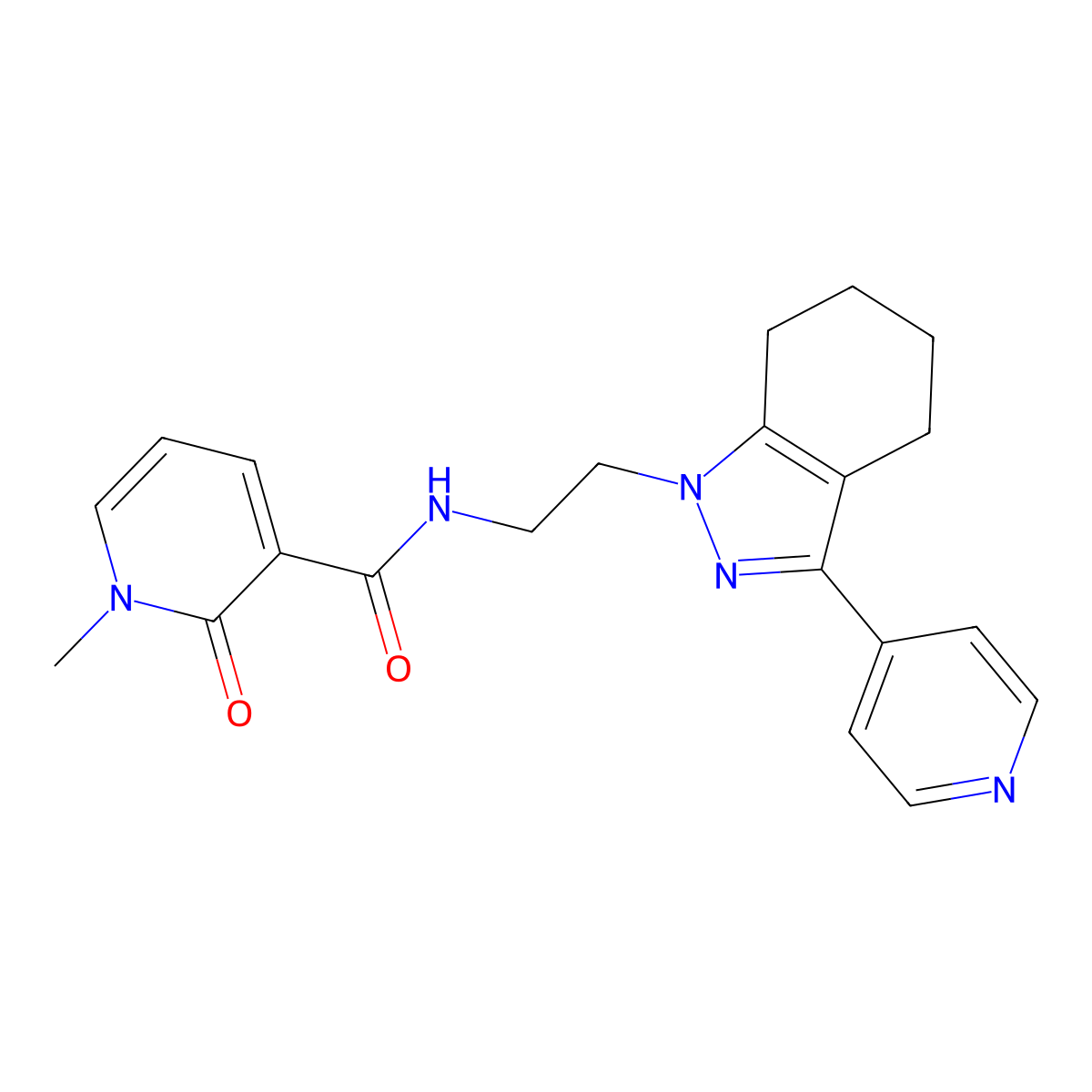 1-methyl-2-oxo-N-{2-[3-(pyridin-4-yl)-4,5,6,7-tetrahydro-1H-indazol-1-yl]ethyl}-1,2-dihydropyridine-3-carboxamide molecular structure, CAS 1797225-09-2
