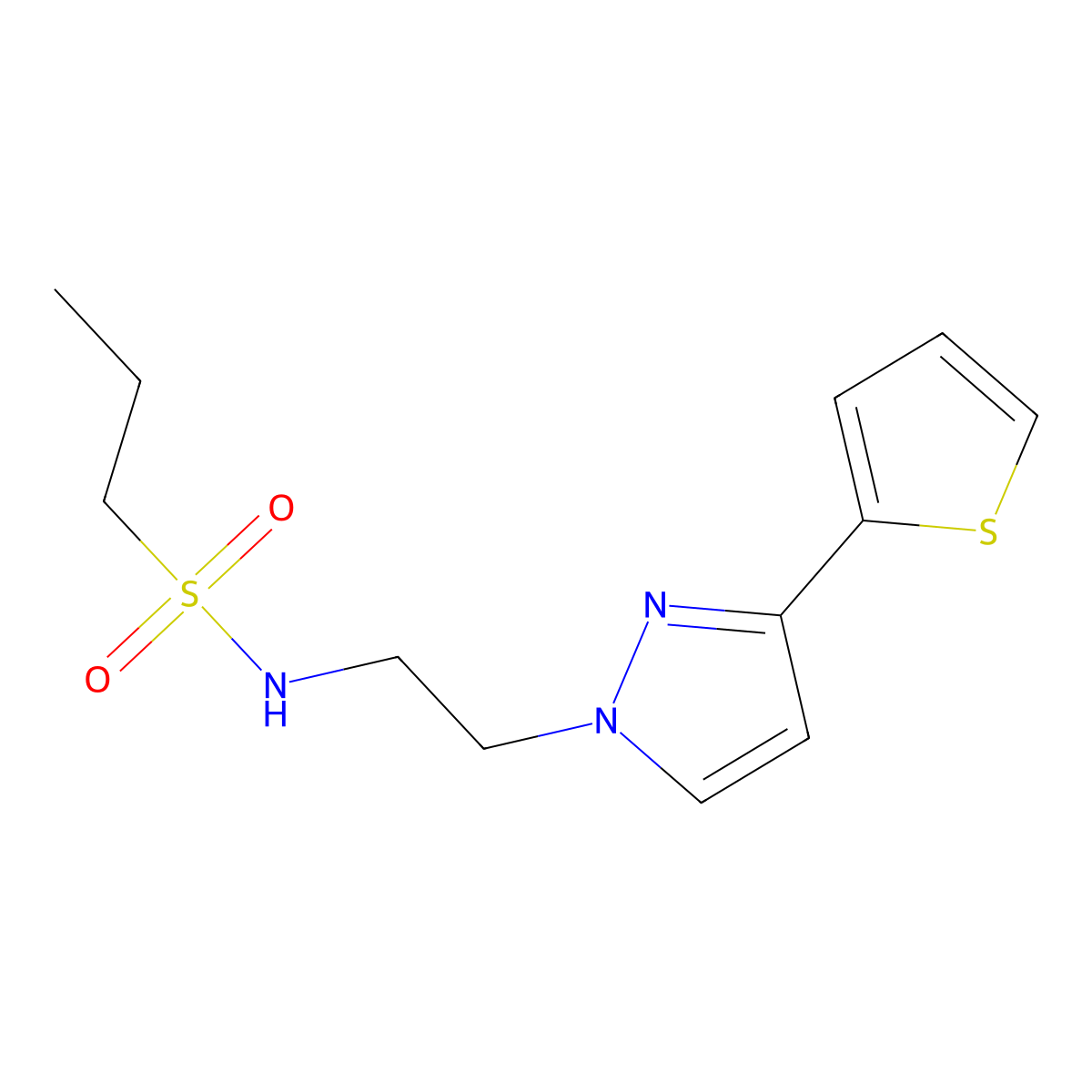 N-{2-[3-(thiophen-2-yl)-1H-pyrazol-1-yl]ethyl}propane-1-sulfonamide molecular structure, CAS 1797225-15-0
