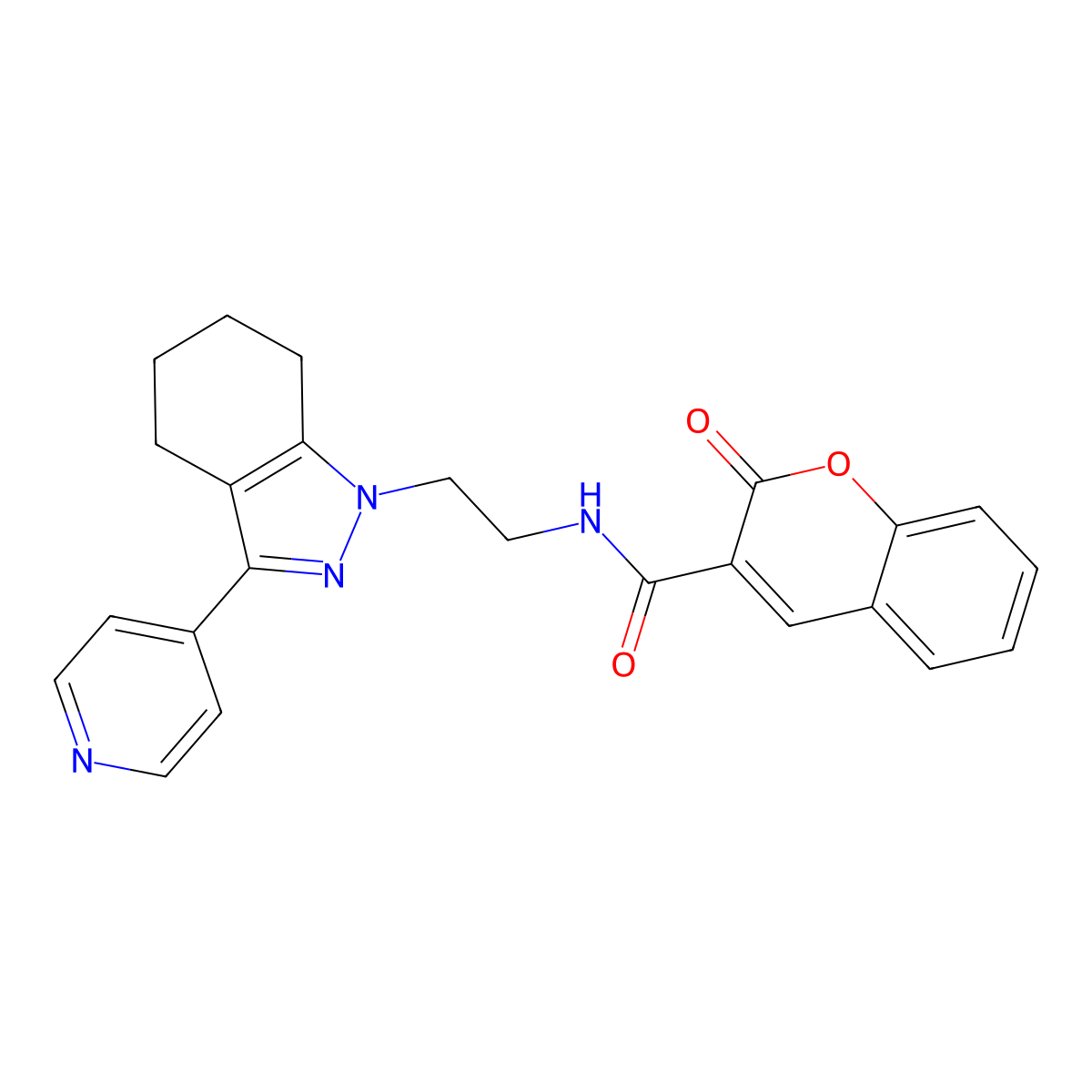 2-oxo-N-(2-(3-(pyridin-4-yl)-4,5,6,7-tetrahydro-1H-indazol-1-yl)ethyl)-2H-chromene-3-carboxamide molecular structure, CAS 1797225-32-1