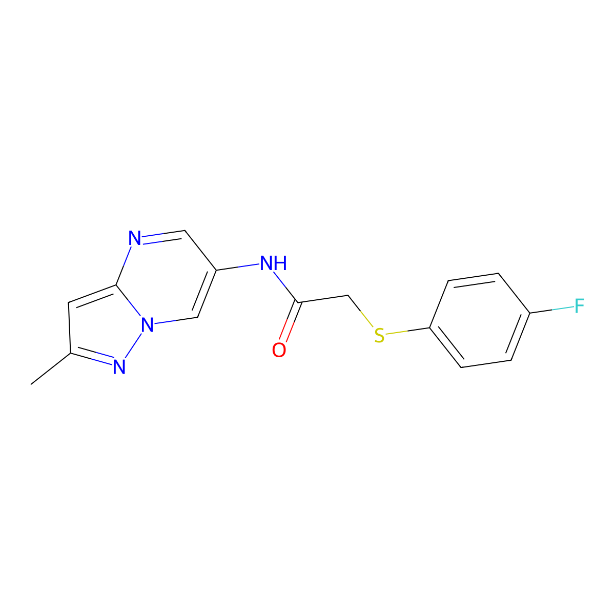 2-((4-fluorophenyl)thio)-N-(2-methylpyrazolo[1,5-a]pyrimidin-6-yl)acetamide molecular structure, CAS 1797225-36-5