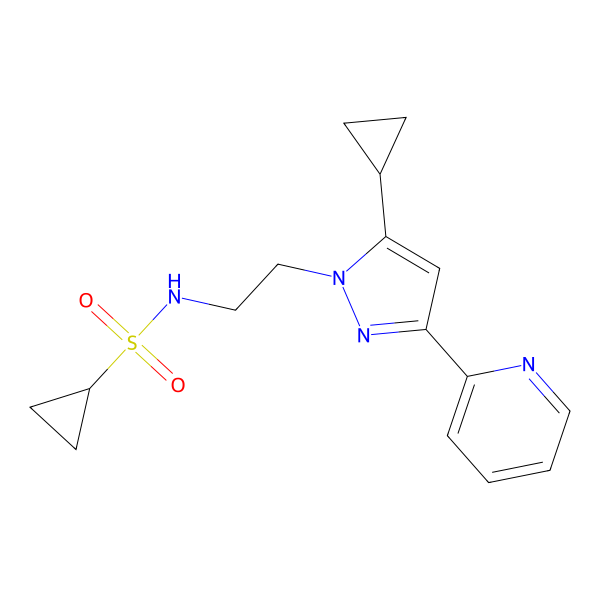 N-{2-[5-cyclopropyl-3-(pyridin-2-yl)-1H-pyrazol-1-yl]ethyl}cyclopropanesulfonamide molecular structure, CAS 1797225-82-1
