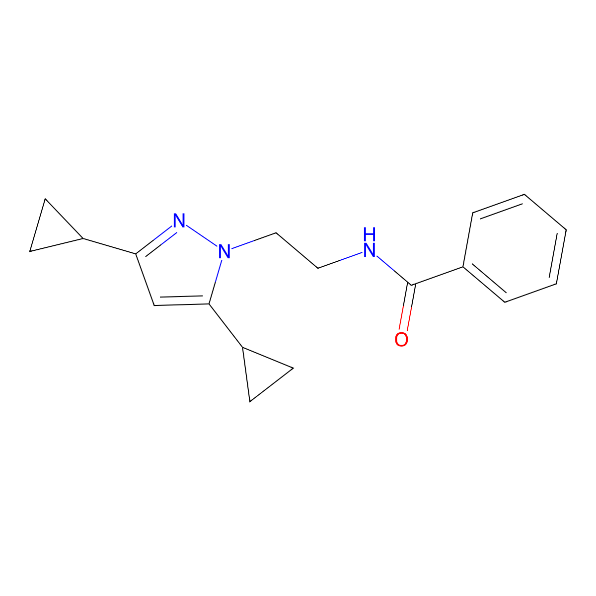 N-[2-(3,5-dicyclopropyl-1H-pyrazol-1-yl)ethyl]benzamide molecular structure, CAS 1797225-95-6