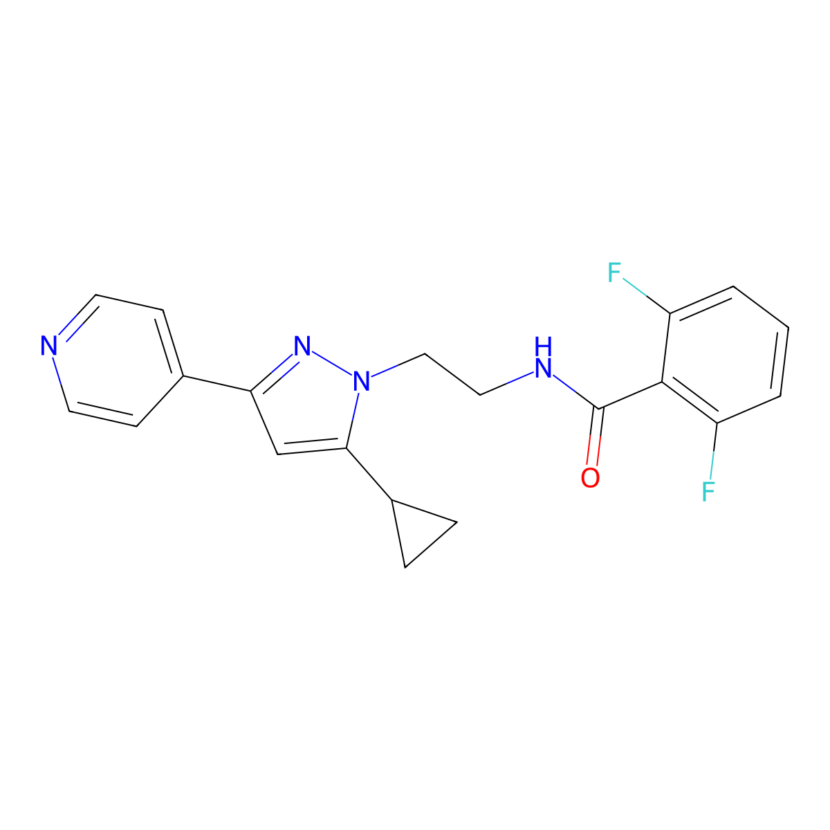 N-(2-(5-cyclopropyl-3-(pyridin-4-yl)-1H-pyrazol-1-yl)ethyl)-2,6-difluorobenzamide molecular structure, CAS 1797235-82-5