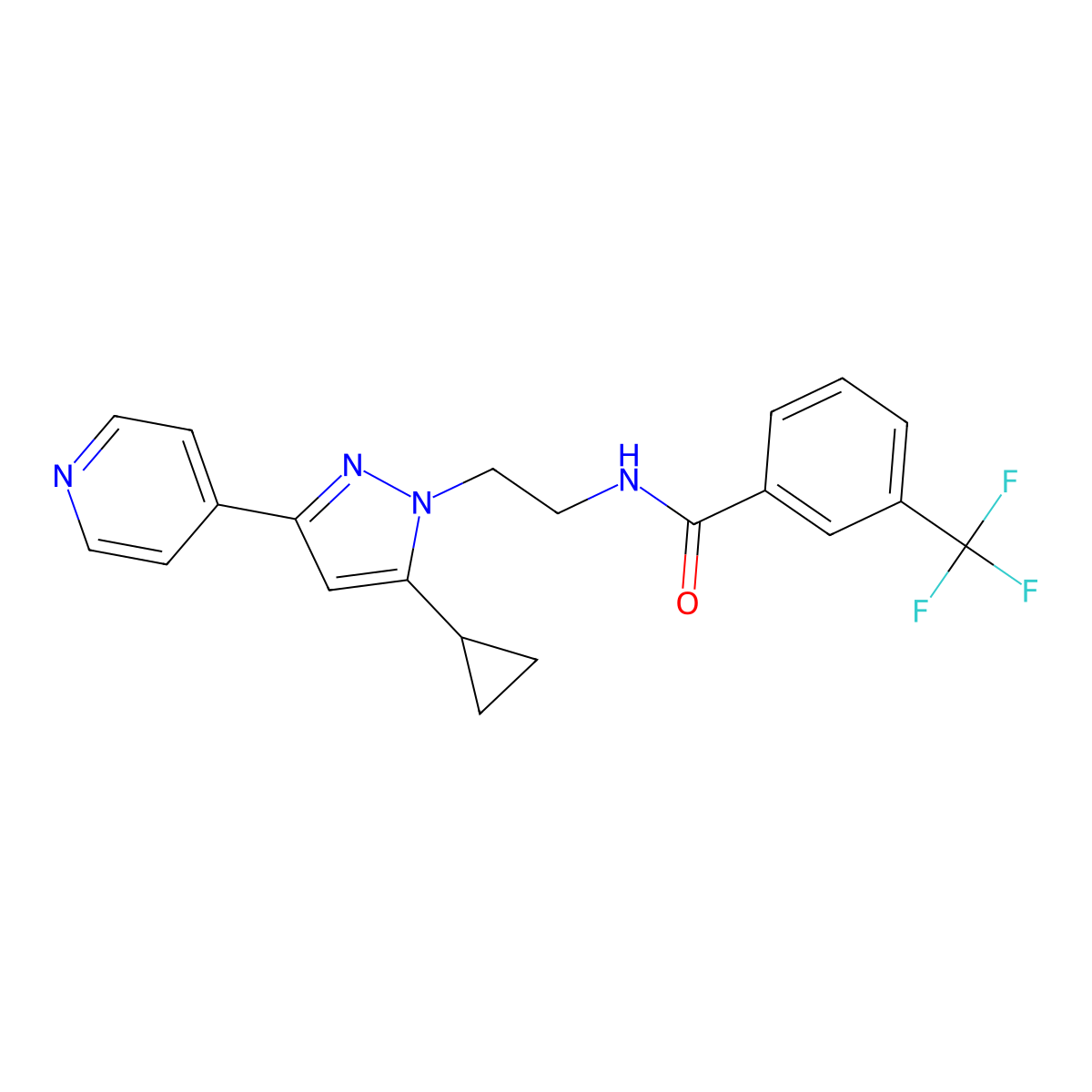 N-{2-[5-cyclopropyl-3-(pyridin-4-yl)-1H-pyrazol-1-yl]ethyl}-3-(trifluoromethyl)benzamide molecular structure, CAS 1797235-86-9