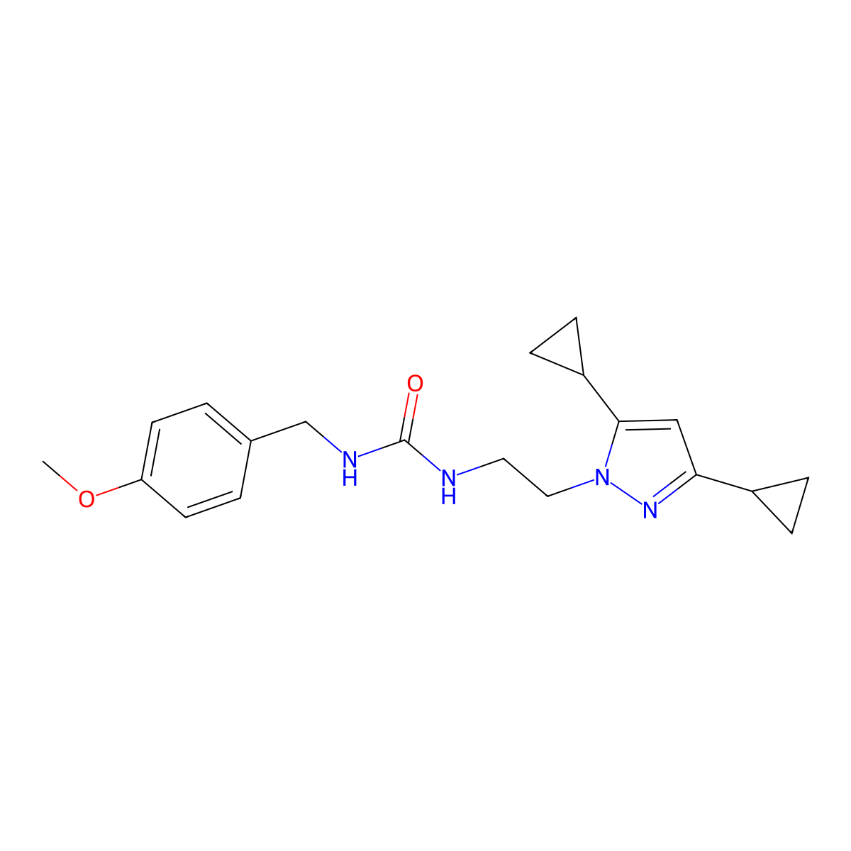 1-(2-(3,5-dicyclopropyl-1H-pyrazol-1-yl)ethyl)-3-(4-methoxybenzyl)urea molecular structure, CAS 1797236-19-1