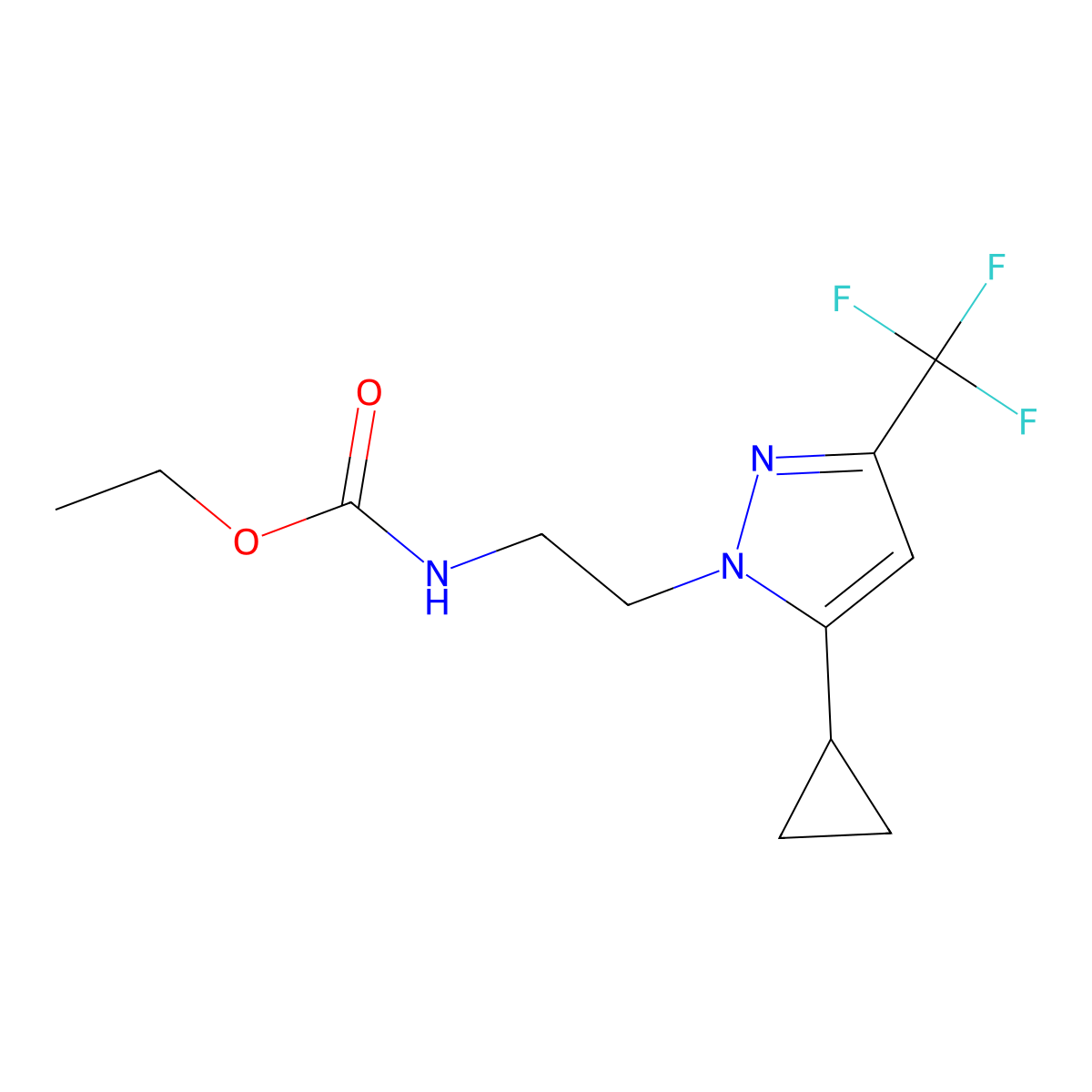 ethyl (2-(5-cyclopropyl-3-(trifluoromethyl)-1H-pyrazol-1-yl)ethyl)carbamate molecular structure, CAS 1797236-26-0