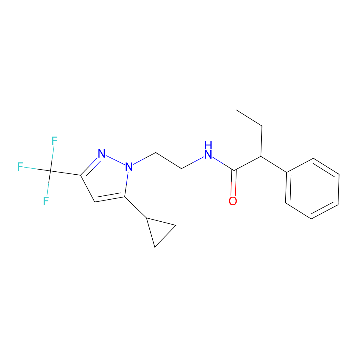 N-{2-[5-cyclopropyl-3-(trifluoromethyl)-1H-pyrazol-1-yl]ethyl}-2-phenylbutanamide molecular structure, CAS 1797236-36-2