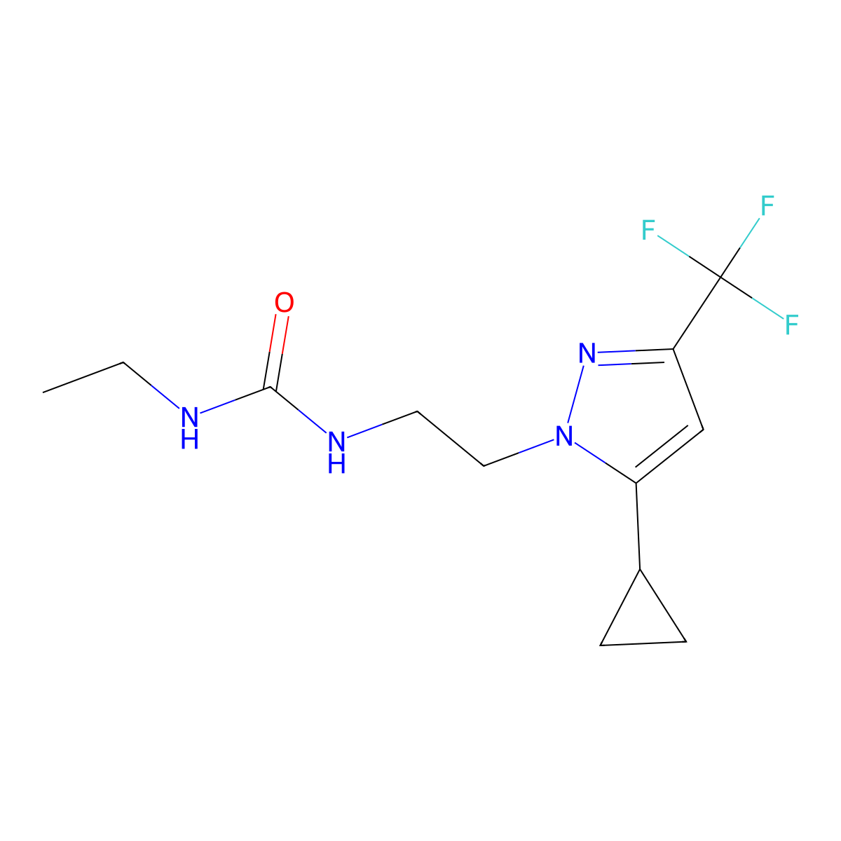 1-{2-[5-cyclopropyl-3-(trifluoromethyl)-1H-pyrazol-1-yl]ethyl}-3-ethylurea molecular structure, CAS 1797236-68-0