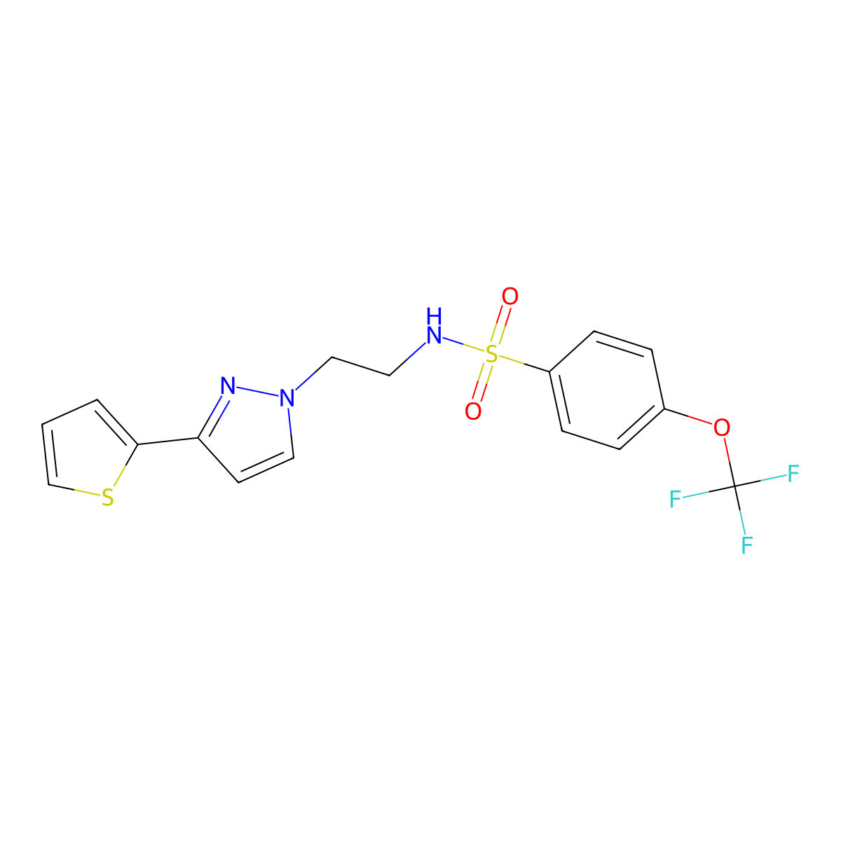 N-(2-(3-(thiophen-2-yl)-1H-pyrazol-1-yl)ethyl)-4-(trifluoromethoxy)benzenesulfonamide molecular structure, CAS 1797237-09-2