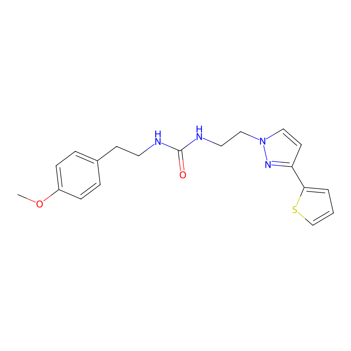 1-(4-methoxyphenethyl)-3-(2-(3-(thiophen-2-yl)-1H-pyrazol-1-yl)ethyl)urea molecular structure, CAS 1797237-15-0
