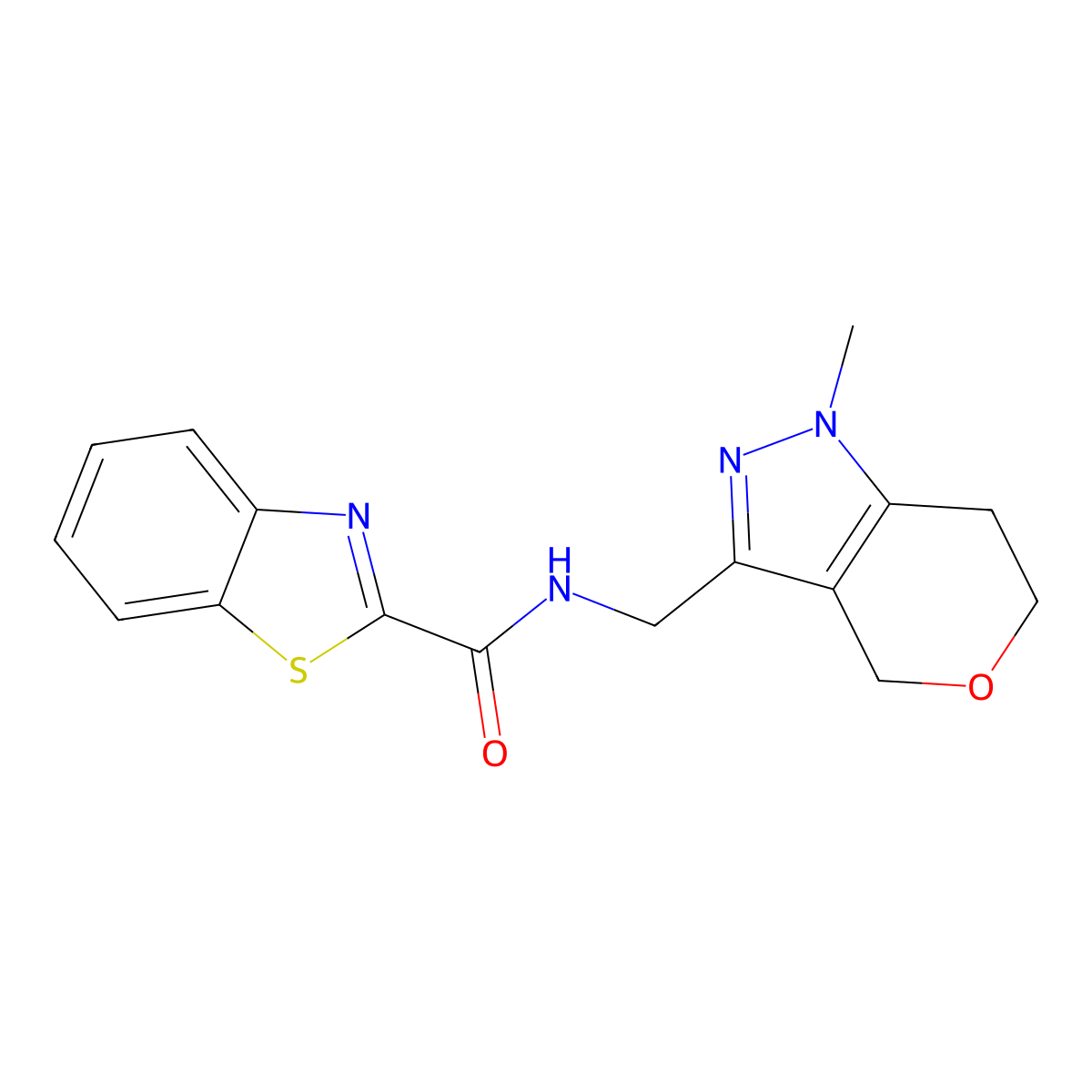 N-((1-methyl-1,4,6,7-tetrahydropyrano[4,3-c]pyrazol-3-yl)methyl)benzo[d]thiazole-2-carboxamide molecular structure, CAS 1797238-01-7