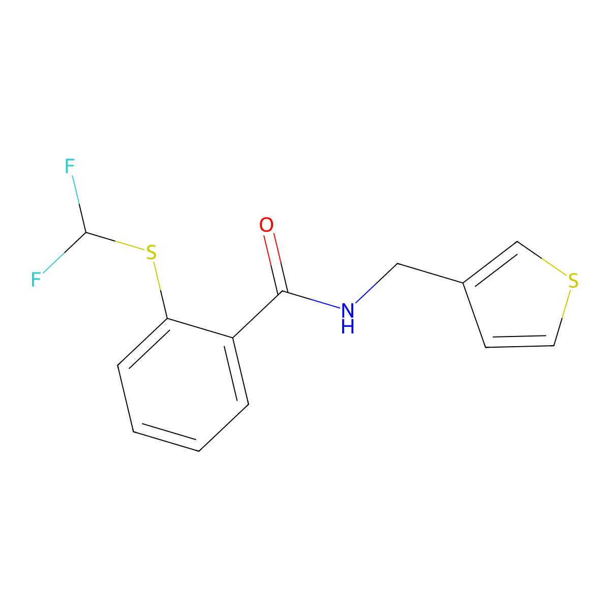 2-((difluoromethyl)thio)-N-(thiophen-3-ylmethyl)benzamide molecular structure, CAS 1797241-75-8