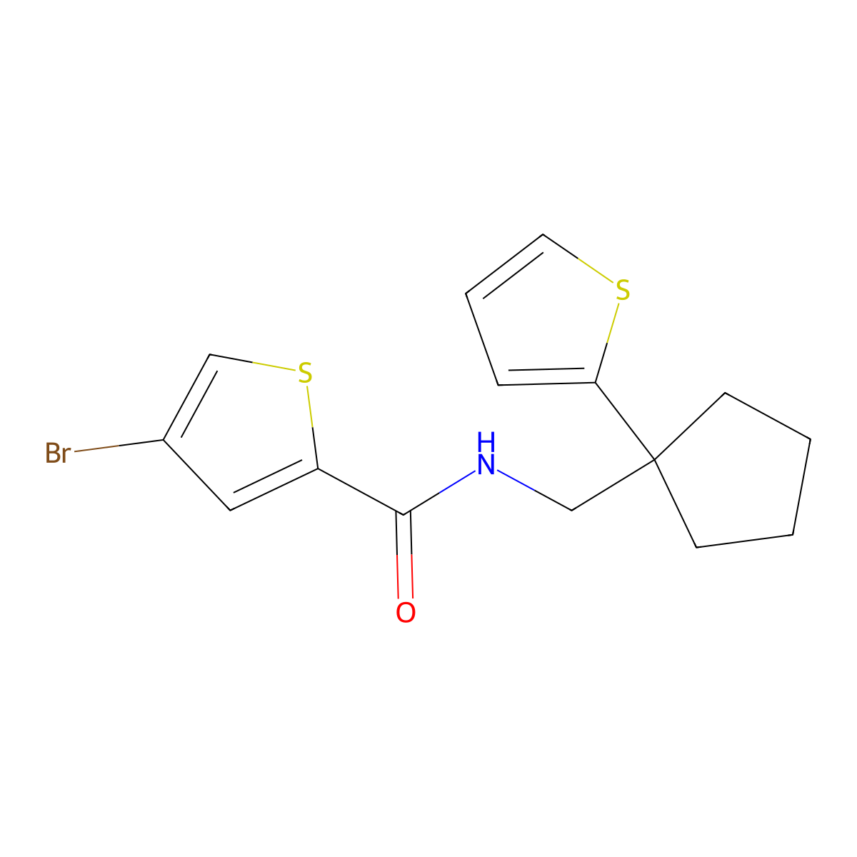 4-bromo-N-((1-(thiophen-2-yl)cyclopentyl)methyl)thiophene-2-carboxamide molecular structure, CAS 1797241-92-9