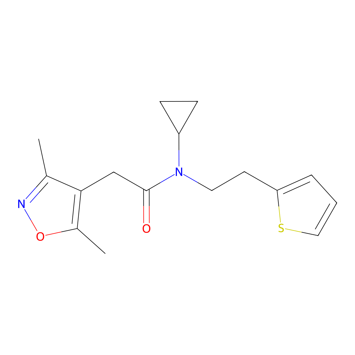 N-cyclopropyl-2-(3,5-dimethylisoxazol-4-yl)-N-(2-(thiophen-2-yl)ethyl)acetamide molecular structure, CAS 1797242-07-9