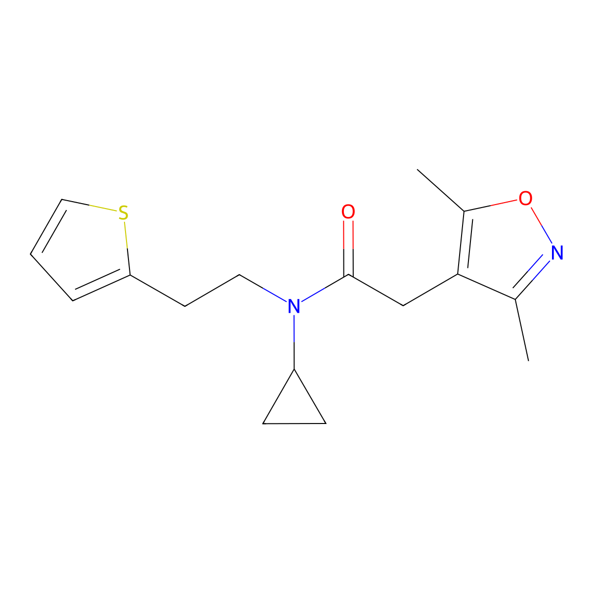 N-cyclopropyl-2-(3,5-dimethylisoxazol-4-yl)-N-(2-(thiophen-2-yl)ethyl)acetamide molecular structure, CAS 1797242-07-9