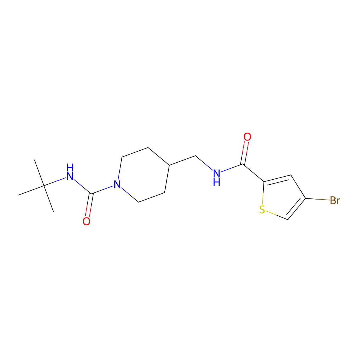 4-((4-bromothiophene-2-carboxamido)methyl)-N-(tert-butyl)piperidine-1-carboxamide molecular structure, CAS 1797242-18-2