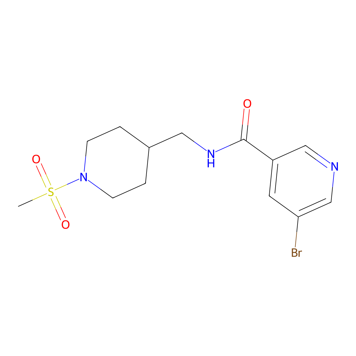 5-bromo-N-((1-(methylsulfonyl)piperidin-4-yl)methyl)nicotinamide molecular structure, CAS 1797242-71-7