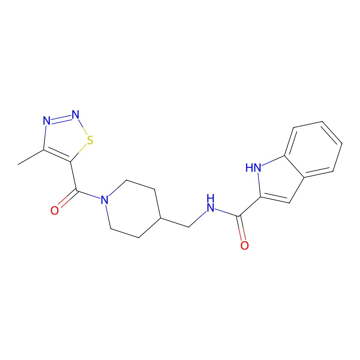 N-{[1-(4-Methyl-1,2,3-thiadiazole-5-carbonyl)piperidin-4-YL]methyl}-1H-indole-2-carboxamide molecular structure, CAS 1797243-14-1