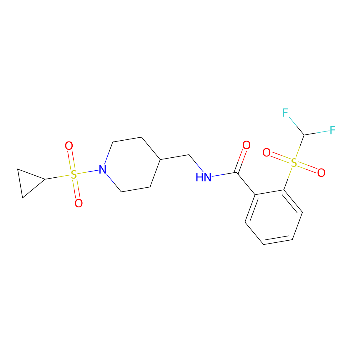 N-((1-(cyclopropylsulfonyl)piperidin-4-yl)methyl)-2-((difluoromethyl)sulfonyl)benzamide molecular structure, CAS 1797243-29-8