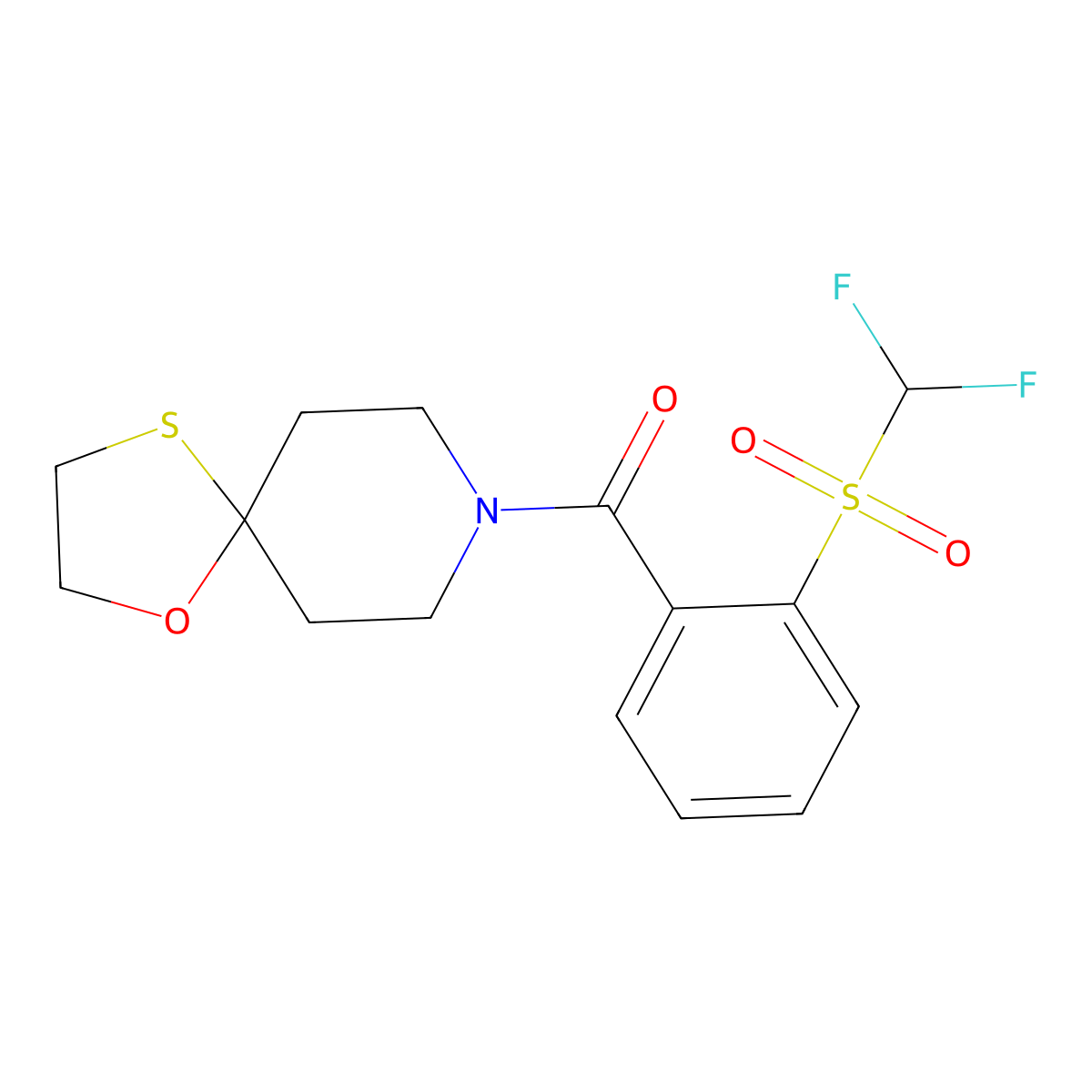 (2-((Difluoromethyl)sulfonyl)phenyl)(1-oxa-4-thia-8-azaspiro[4.5]decan-8-yl)methanone molecular structure, CAS 1797243-49-2