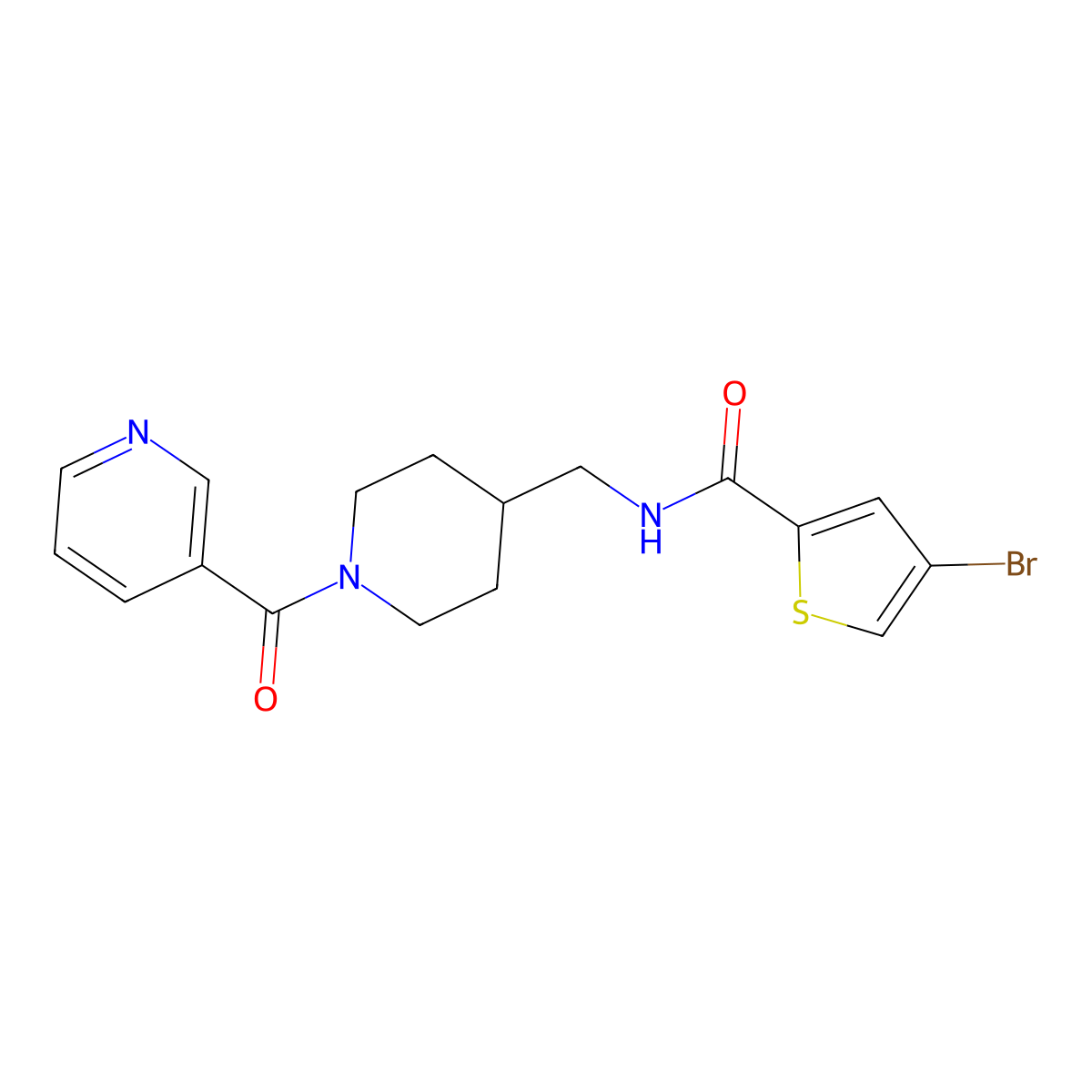4-bromo-N-((1-nicotinoylpiperidin-4-yl)methyl)thiophene-2-carboxamide molecular structure, CAS 1797243-73-2