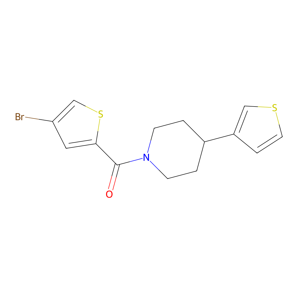 (4-Bromothiophen-2-yl)(4-(thiophen-3-yl)piperidin-1-yl)methanone molecular structure, CAS 1797244-14-4