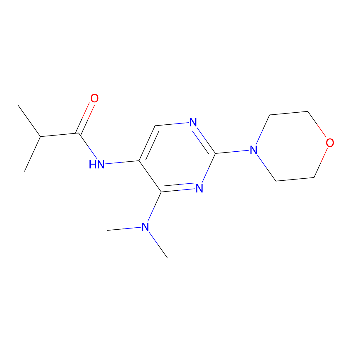 N-(4-(dimethylamino)-2-morpholinopyrimidin-5-yl)isobutyramide molecular structure, CAS 1797244-26-8